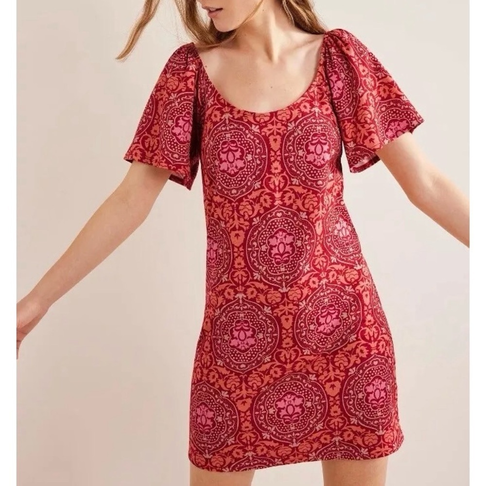 Boden - Red Printed Short Sleeve Dress